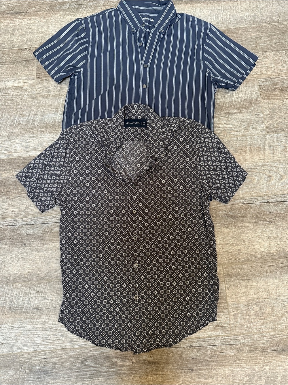 Abercrombie & Fitch Short Sleeve Patterned Men's Shirts - Navy XS